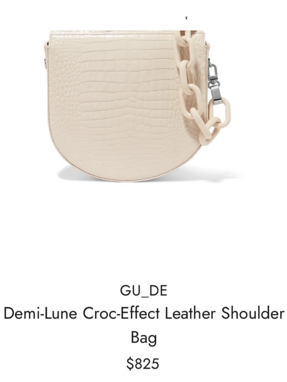 NWT GU_DE Demi-Lune Ivory/Cream Croc-Embossed Shoulder Bag with 2 Straps.